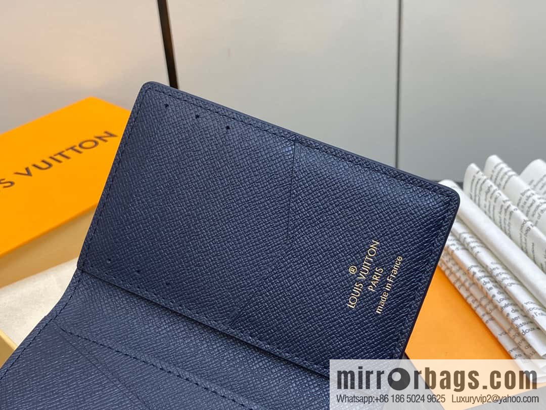 [Original single boutique] M82828 blue, flame card holder wallet series, pocket wallet patchwork