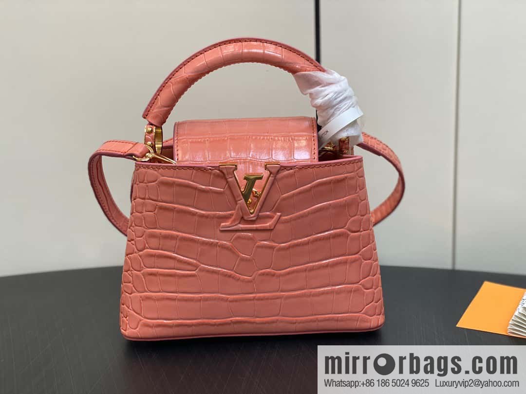 [Original order boutique] M48865 orange, crocodile pattern full leather cap that English series Capucines mini handbag