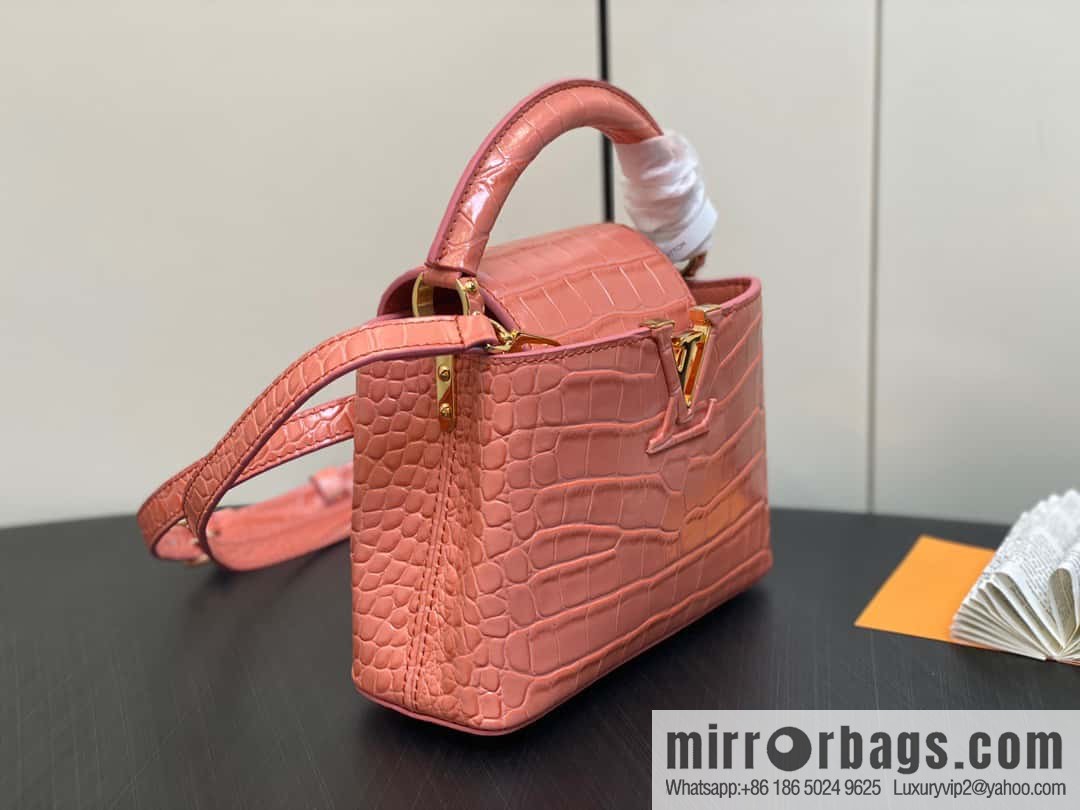[Original order boutique] M48865 orange, crocodile pattern full leather cap that English series Capucines mini handbag
