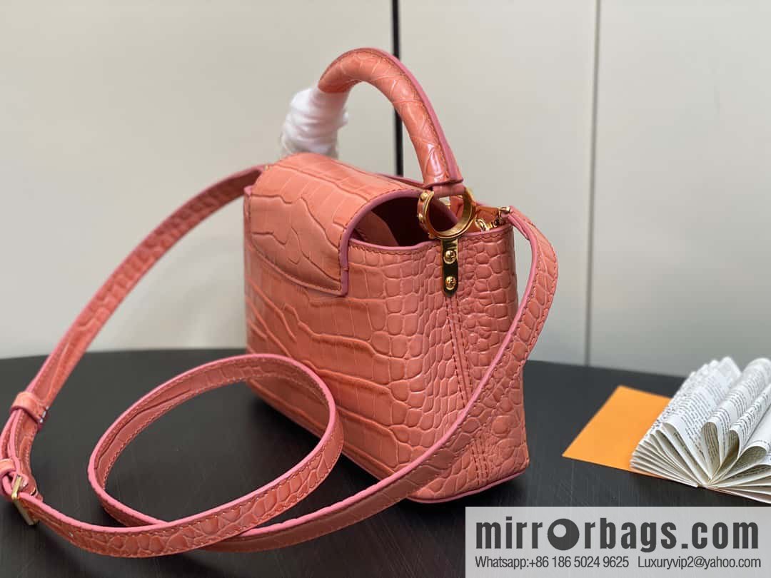 [Original order boutique] M48865 orange, crocodile pattern full leather cap that English series Capucines mini handbag