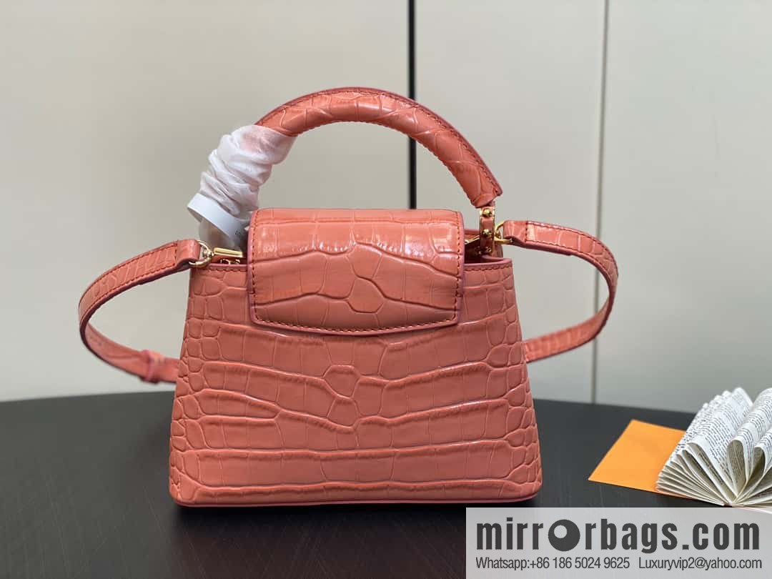 [Original order boutique] M48865 orange, crocodile pattern full leather cap that English series Capucines mini handbag