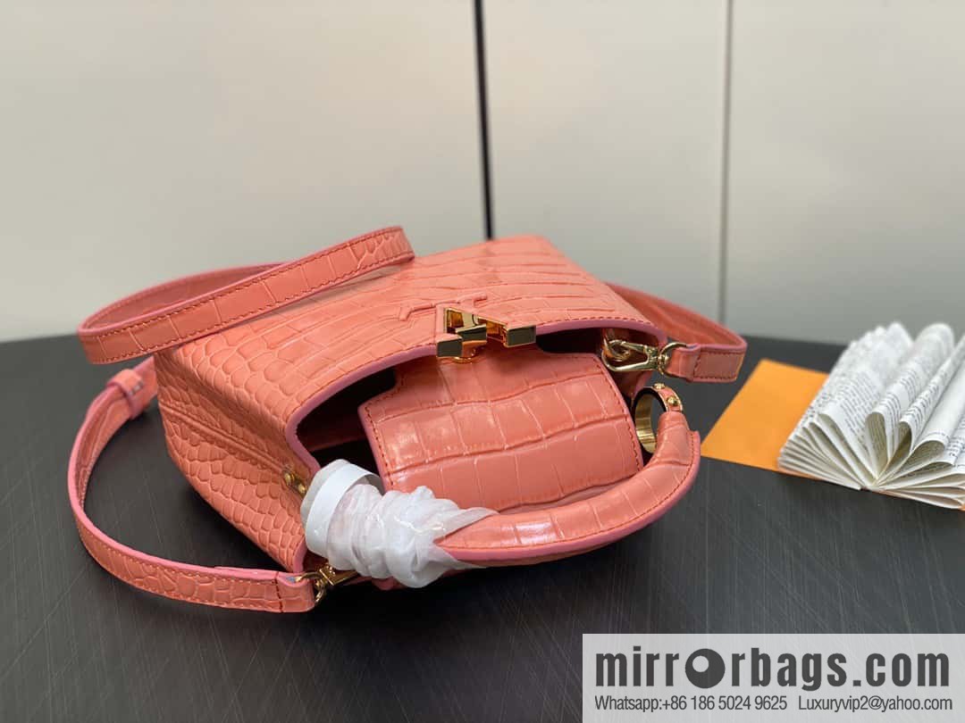 [Original order boutique] M48865 orange, crocodile pattern full leather cap that English series Capucines mini handbag