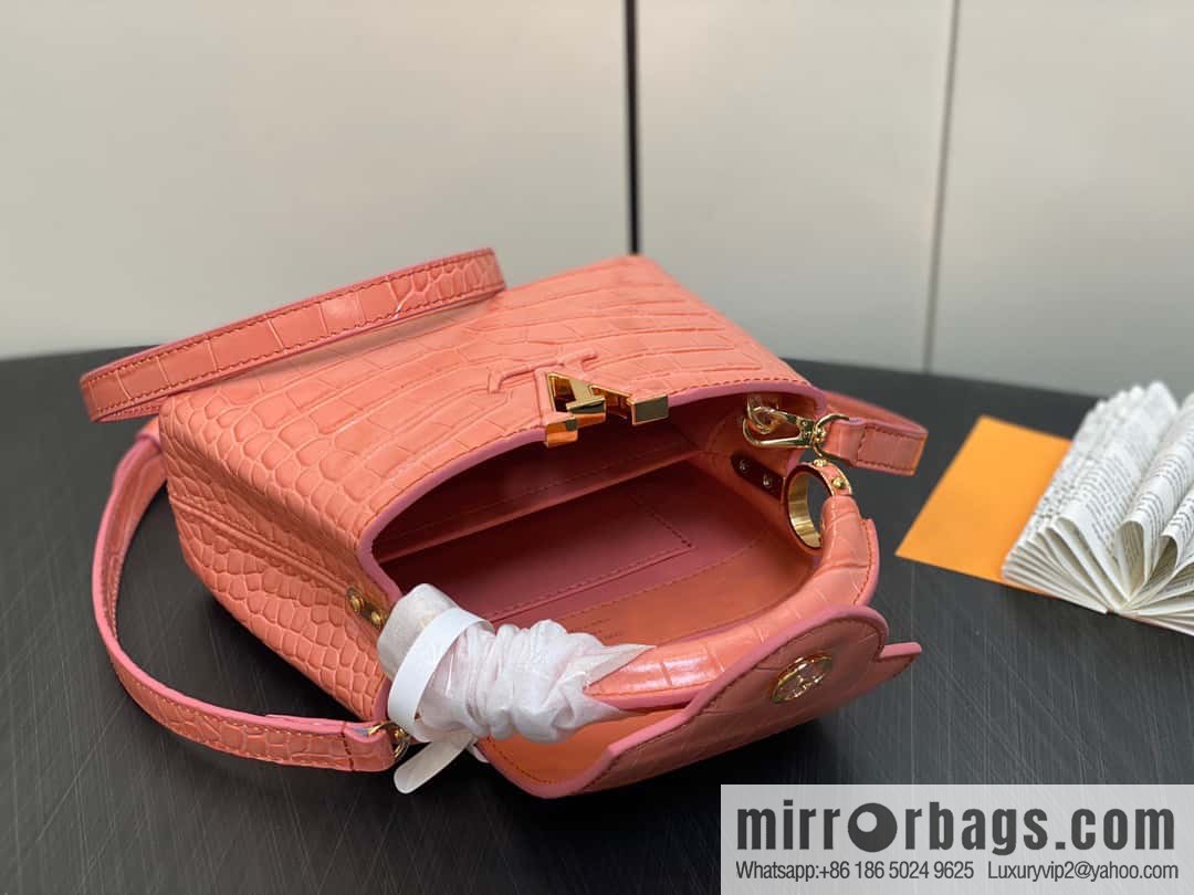 [Original order boutique] M48865 orange, crocodile pattern full leather cap that English series Capucines mini handbag