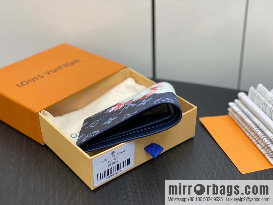 [Original single boutique] M82827 blue, flame suit wallet series Slender wallet