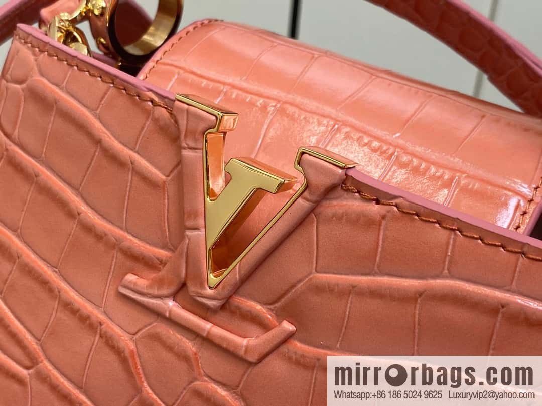 [Original order boutique] M48865 orange, crocodile pattern full leather cap that English series Capucines mini handbag