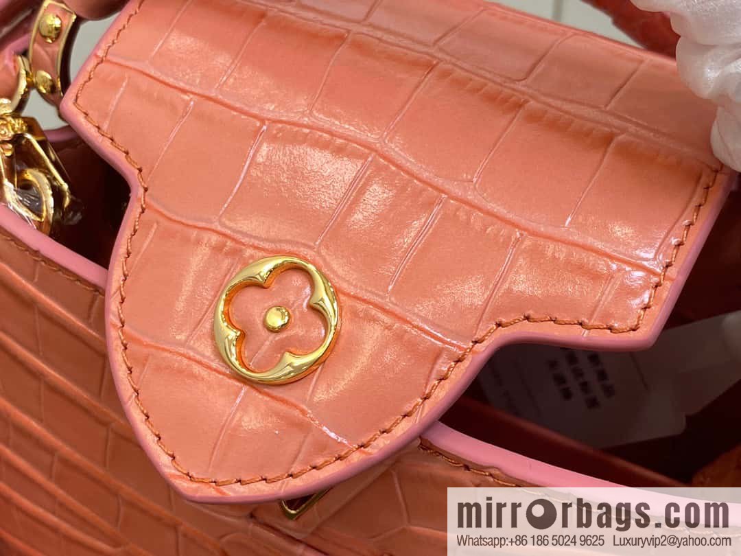 [Original order boutique] M48865 orange, crocodile pattern full leather cap that English series Capucines mini handbag