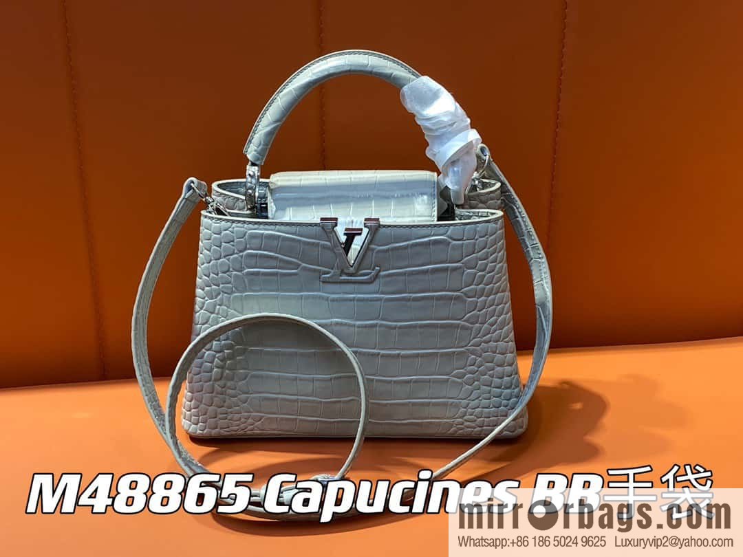 [Original order boutique] M48865 gray, crocodile pattern full leather cap that English series Capucines BB handbag