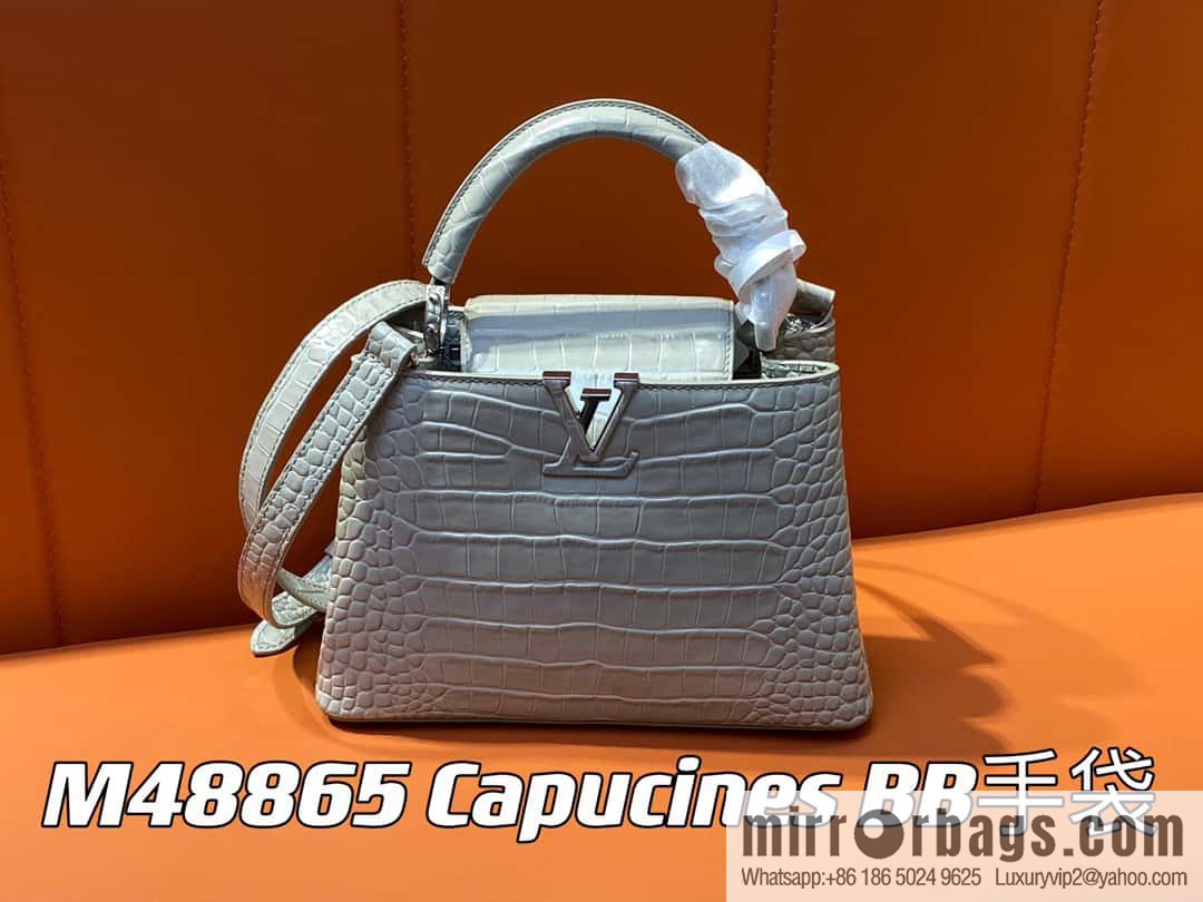 [Original order boutique] M48865 gray, crocodile pattern full leather cap that English series Capucines BB handbag