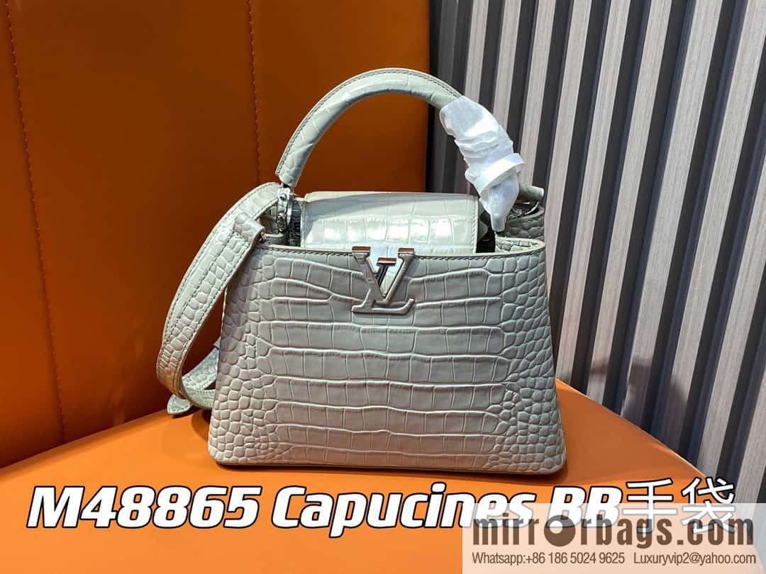 [Original order boutique] M48865 gray, crocodile pattern full leather cap that English series Capucines BB handbag