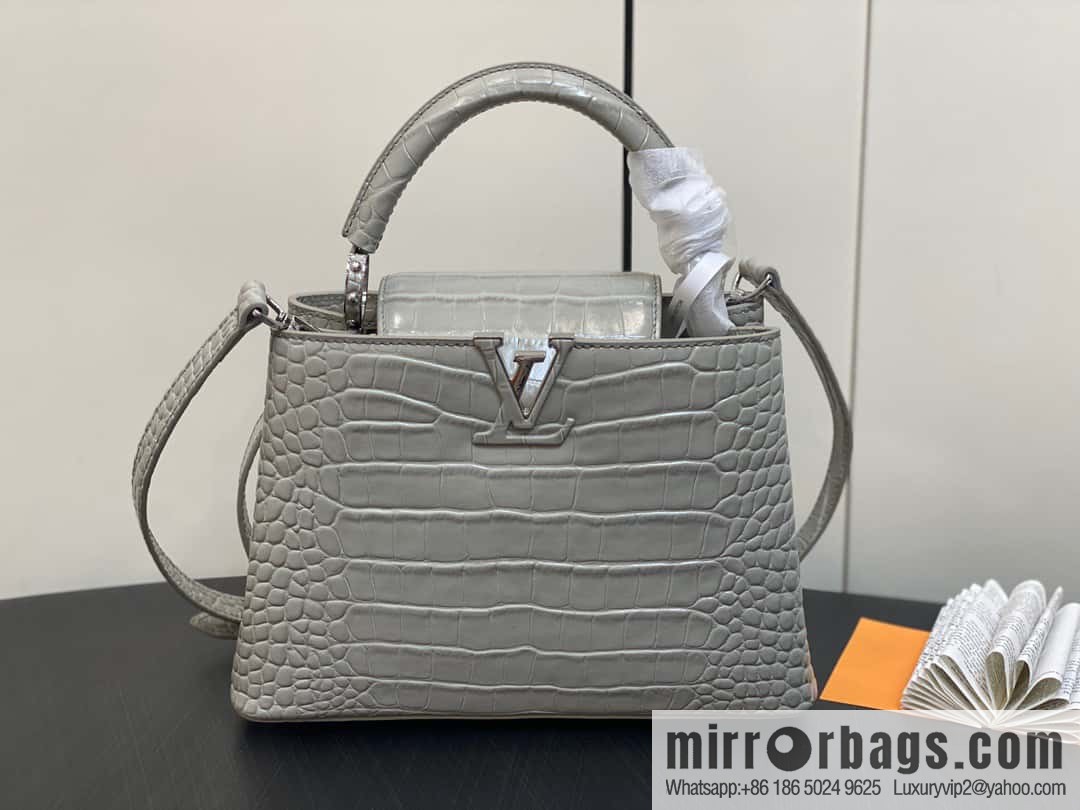 [Original order boutique] M48865 gray, crocodile pattern full leather cap that English series Capucines BB handbag