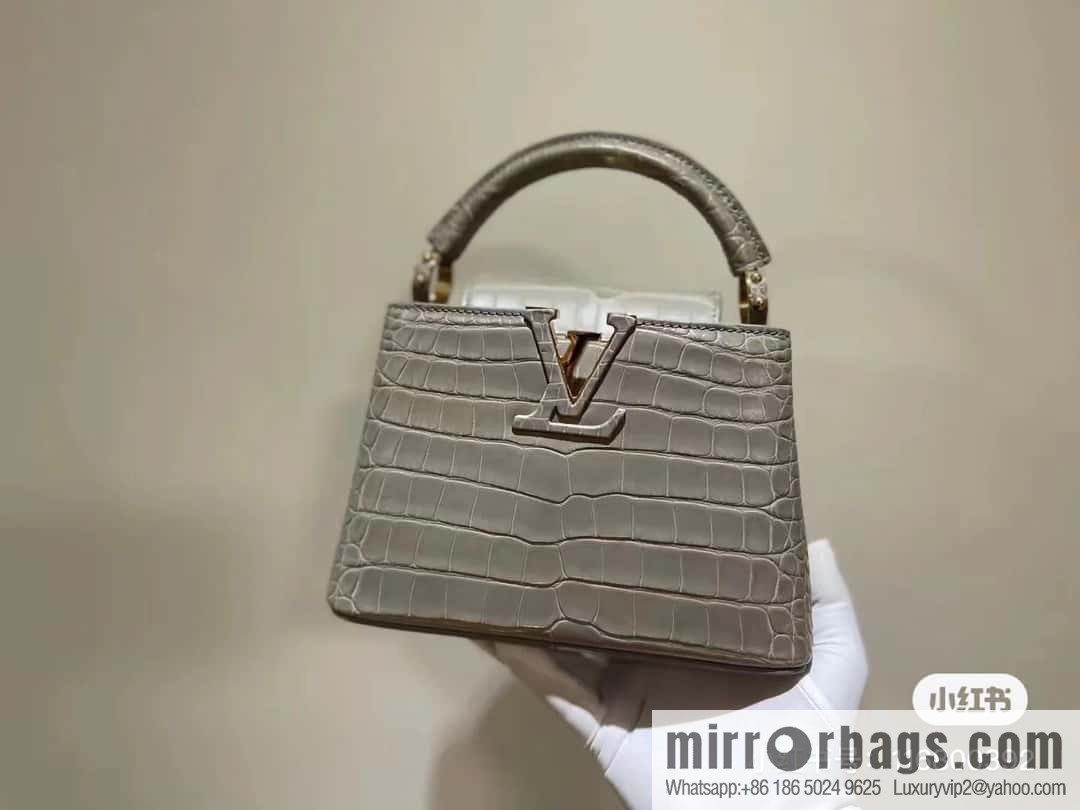 [Original order boutique] M48865 gray, crocodile pattern full leather cap that English series Capucines BB handbag