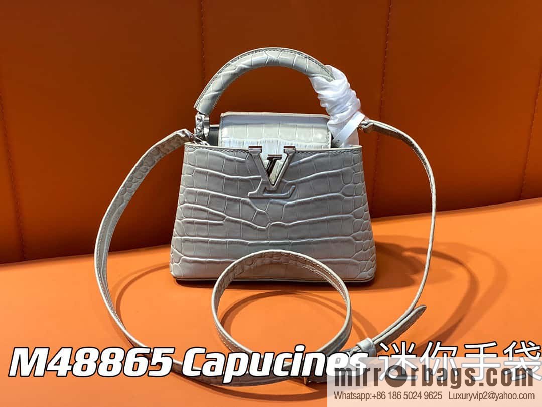 [Original order boutique] M48865 gray, crocodile pattern full leather cap that English series Capucines mini handbag