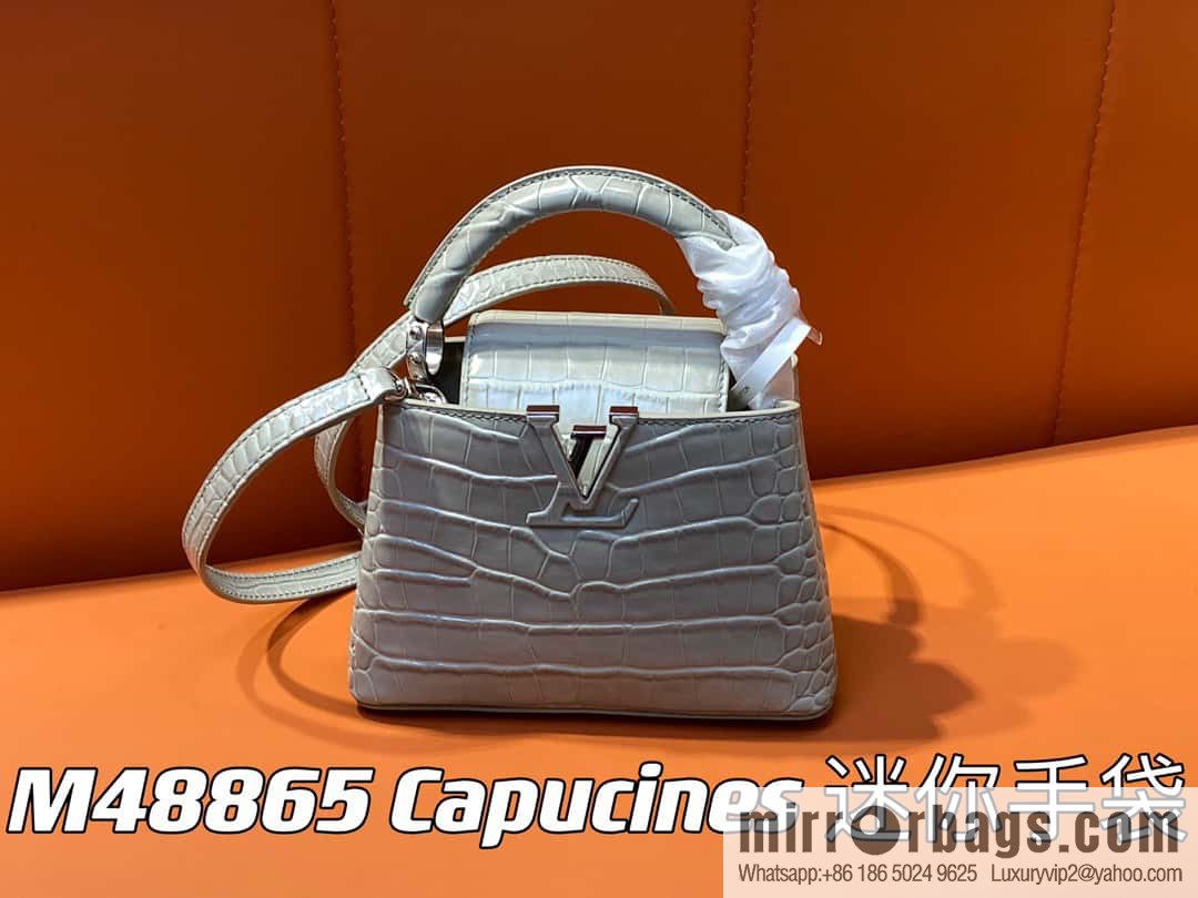 [Original order boutique] M48865 gray, crocodile pattern full leather cap that English series Capucines mini handbag