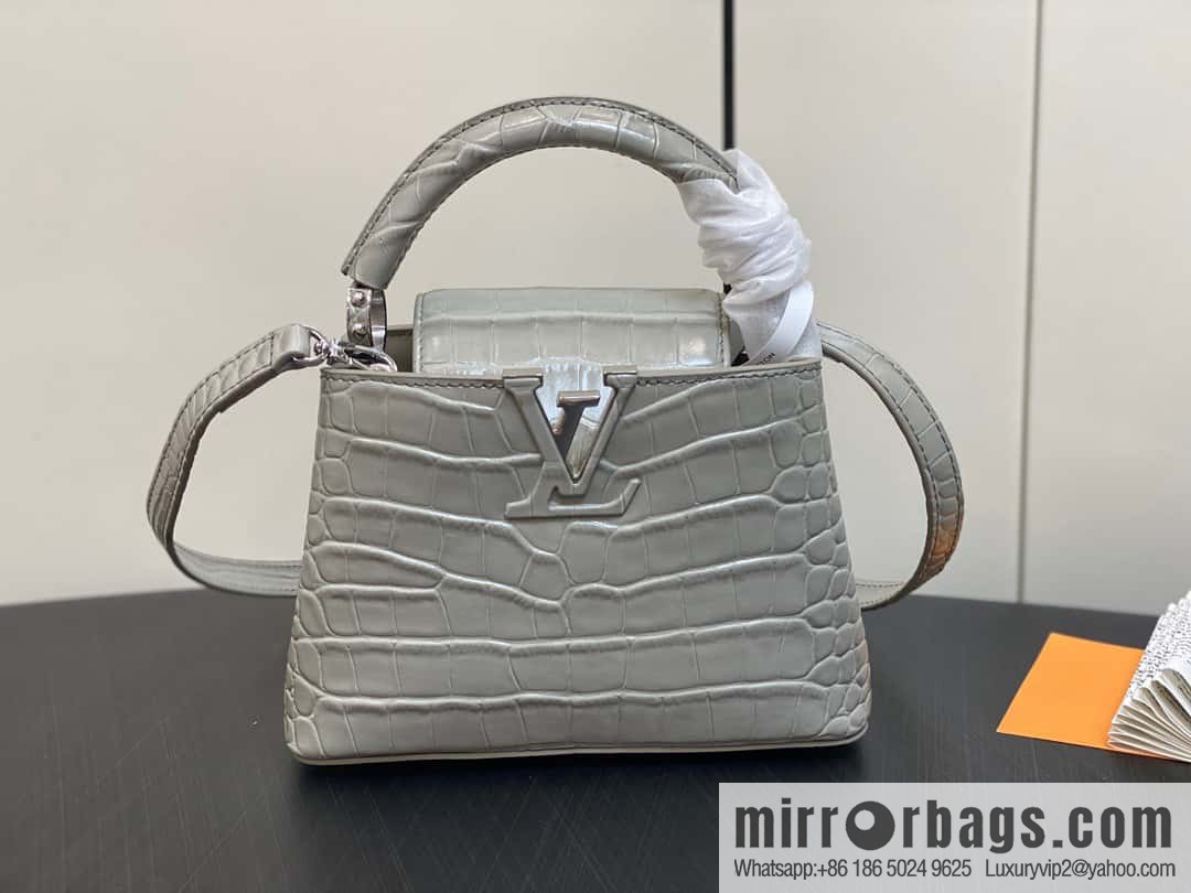 [Original order boutique] M48865 gray, crocodile pattern full leather cap that English series Capucines mini handbag