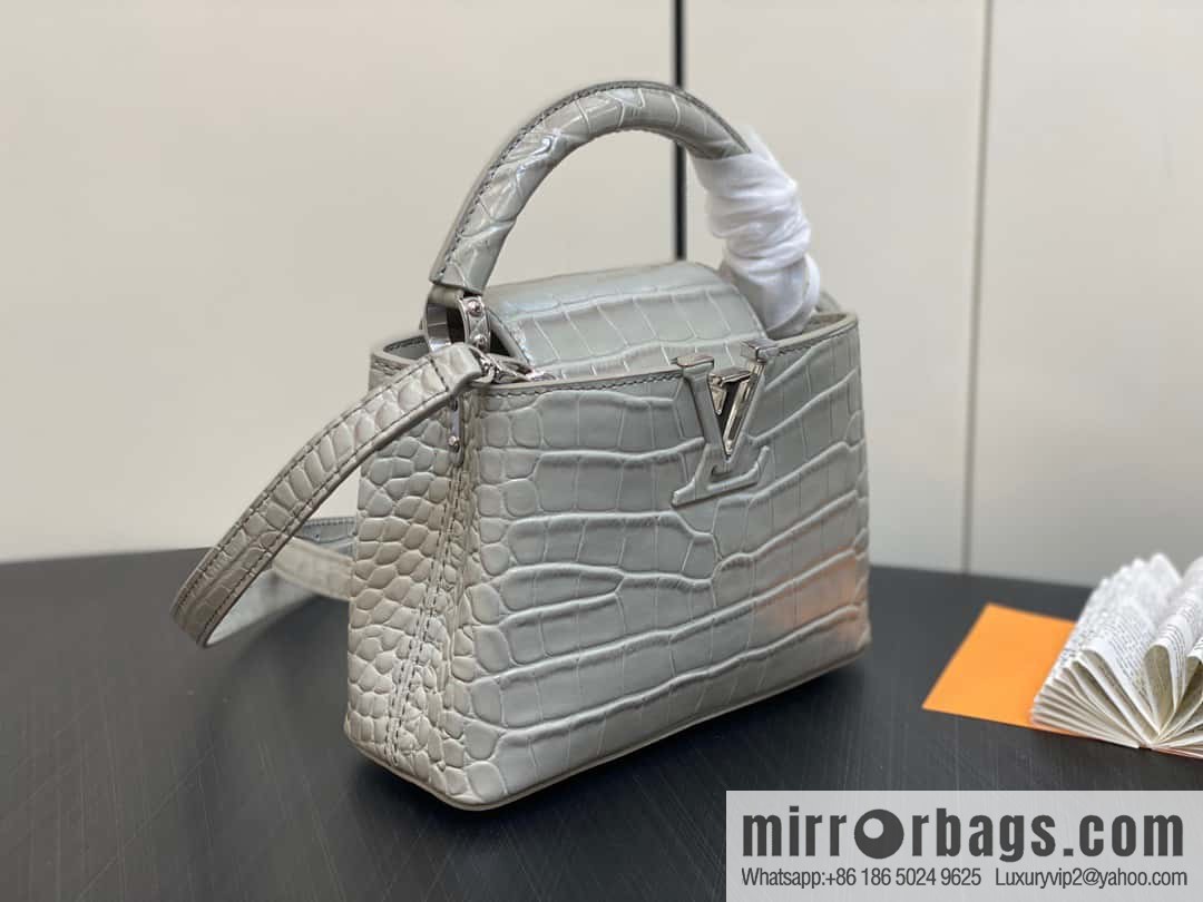 [Original order boutique] M48865 gray, crocodile pattern full leather cap that English series Capucines mini handbag