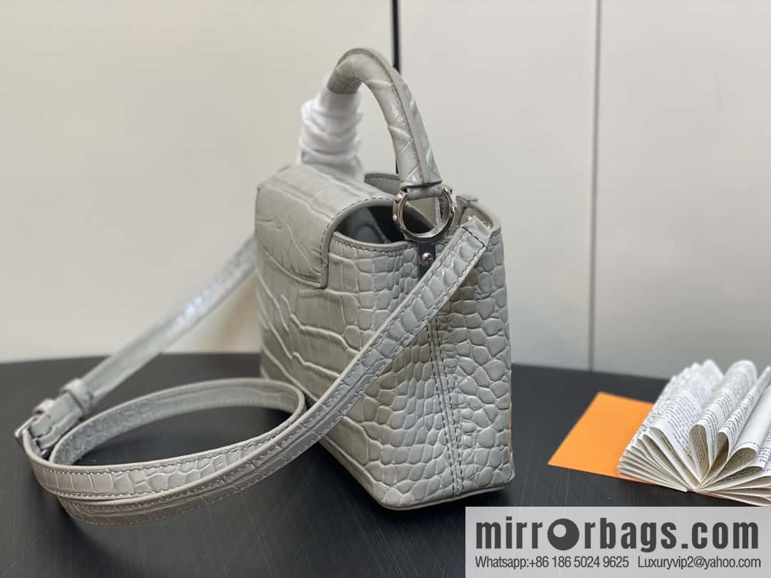 [Original order boutique] M48865 gray, crocodile pattern full leather cap that English series Capucines mini handbag