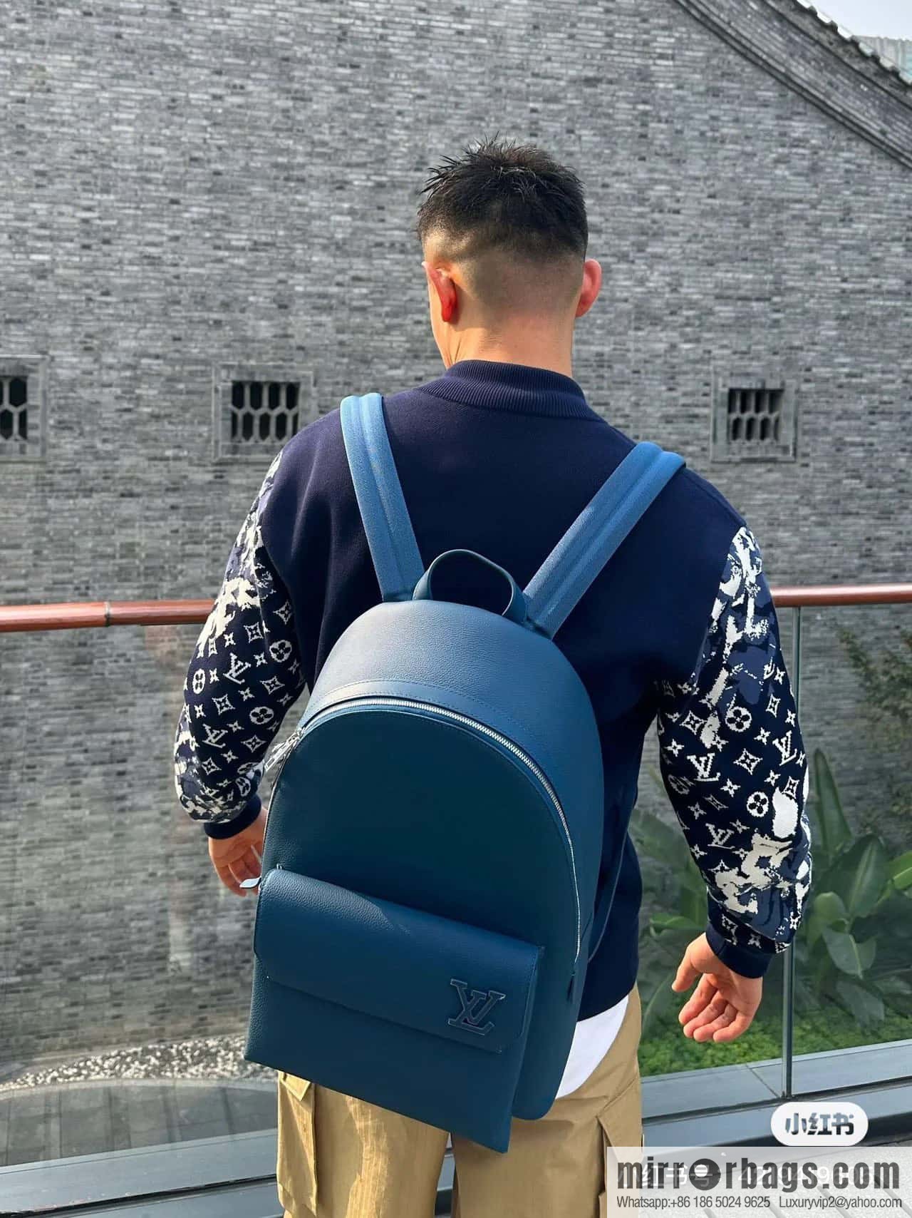 [Original single boutique] M23735 dark blue, full leather backpack series TAKEOFF backpack LV NEW BACKPACK backpack