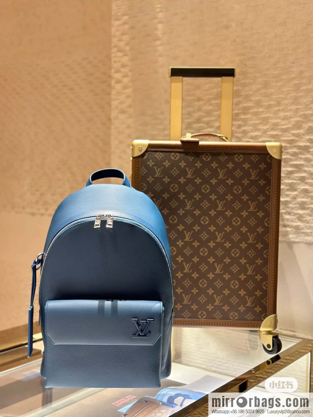[Original single boutique] M23735 dark blue, full leather backpack series TAKEOFF backpack LV NEW BACKPACK backpack
