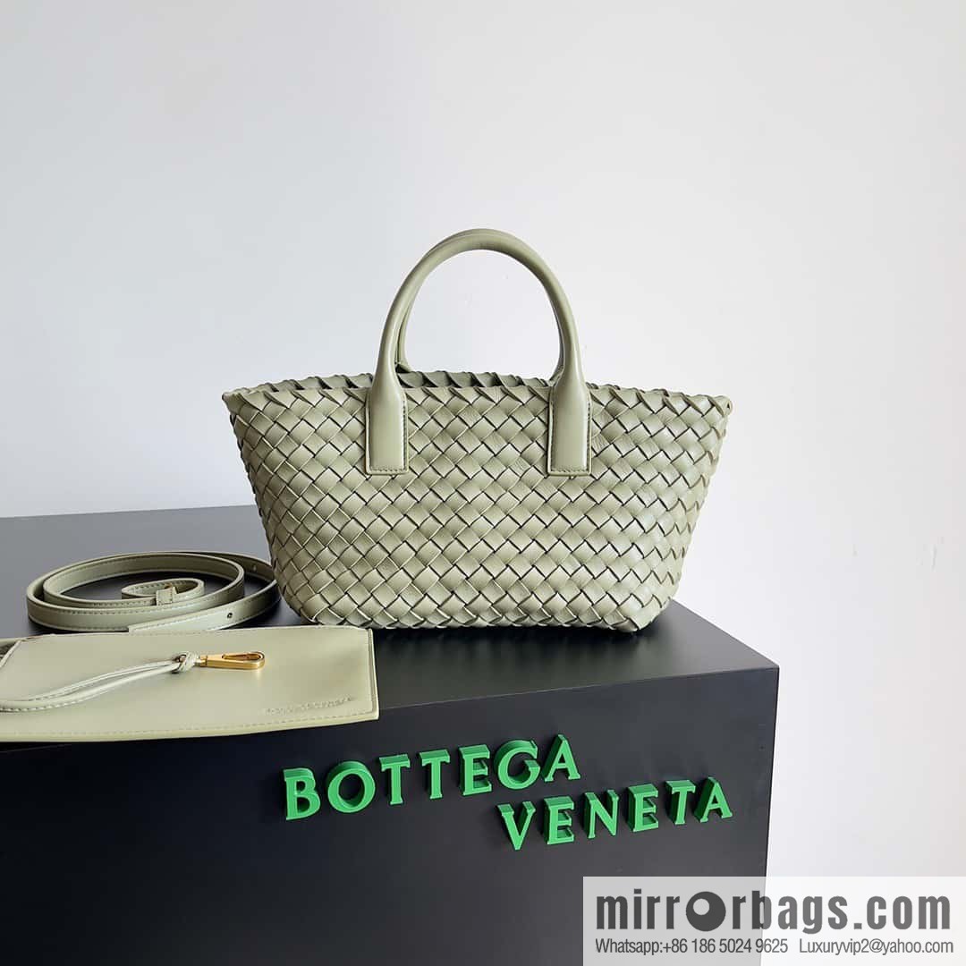 BV Mini Cabat Limited Edition mini vegetable basket BAG model; 709464 travertine green