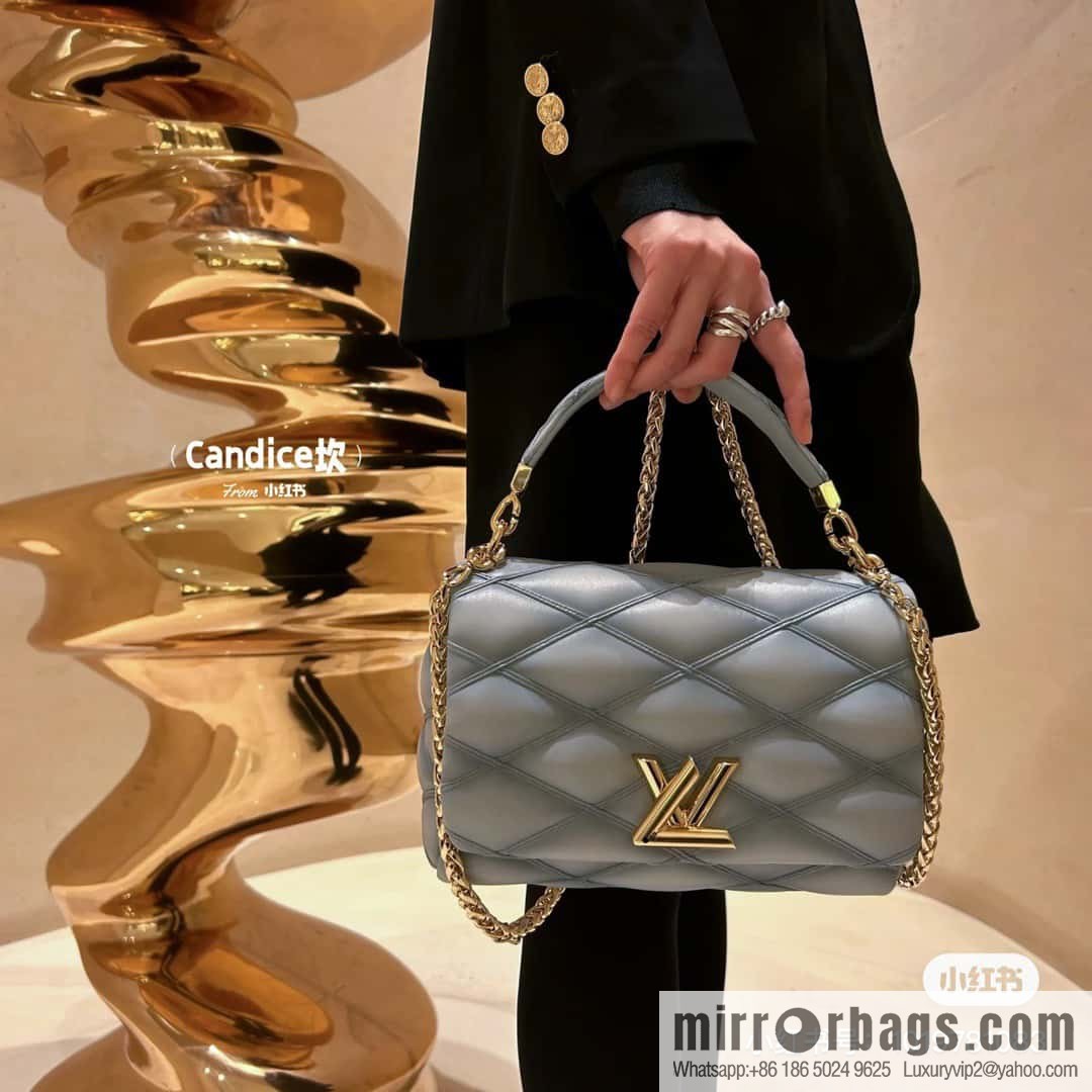 [Original single boutique] M22891 Haze gray, full leather rhombus chain bag series GO-14 Teist medium handbag M22890