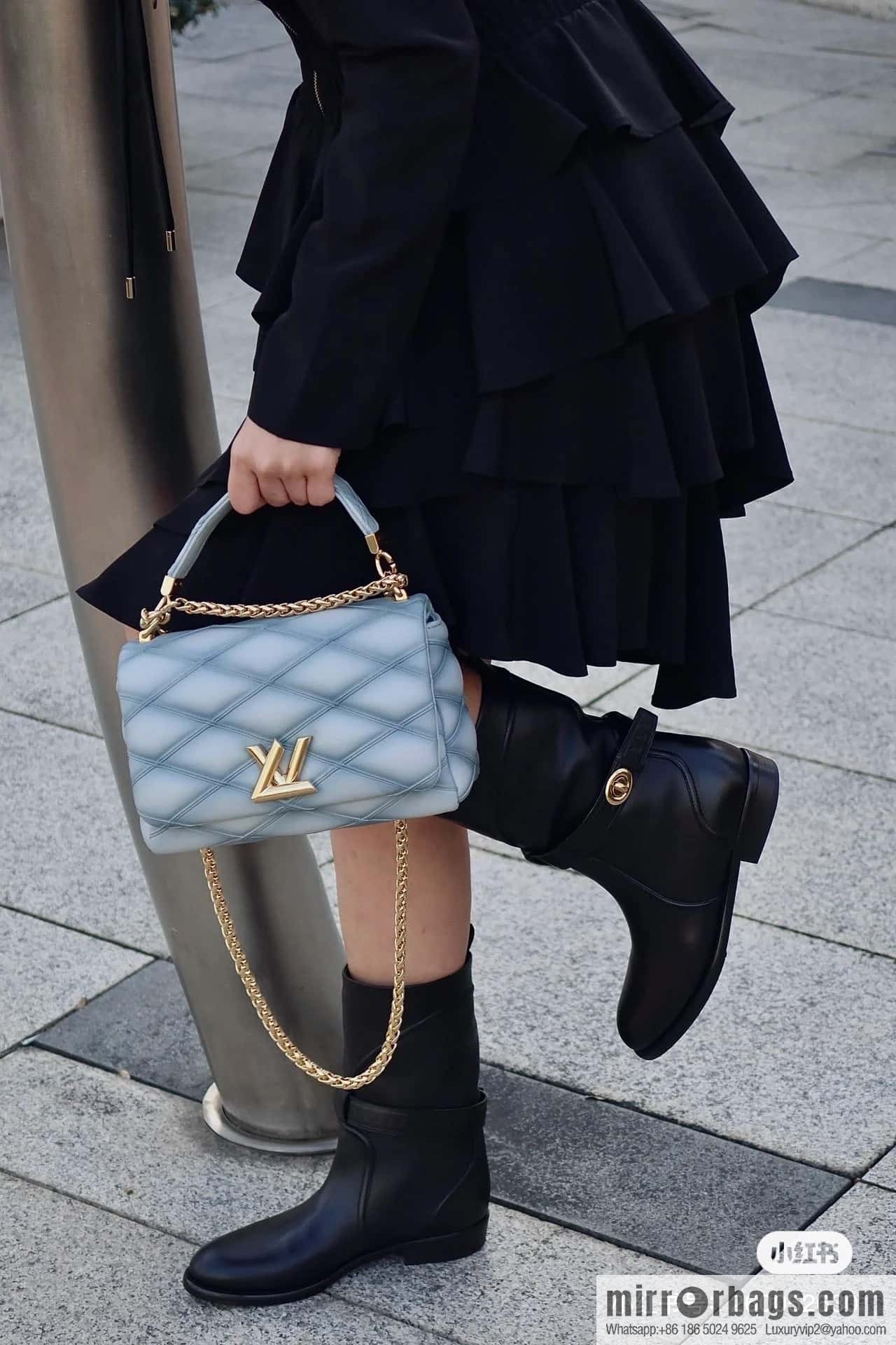[Original single boutique] M22891 Haze gray, full leather rhombus chain bag series GO-14 Teist medium handbag M22890
