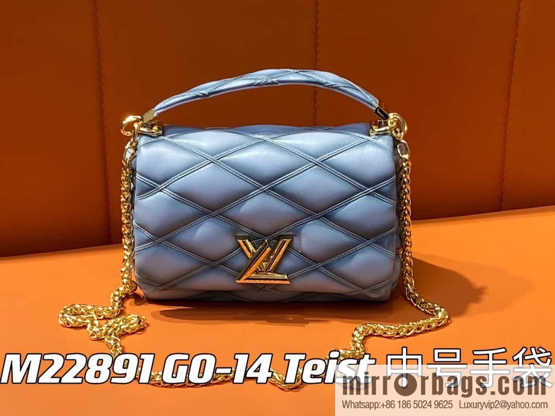 [Original single boutique] M22891 Haze gray, full leather rhombus chain bag series GO-14 Teist medium handbag M22890