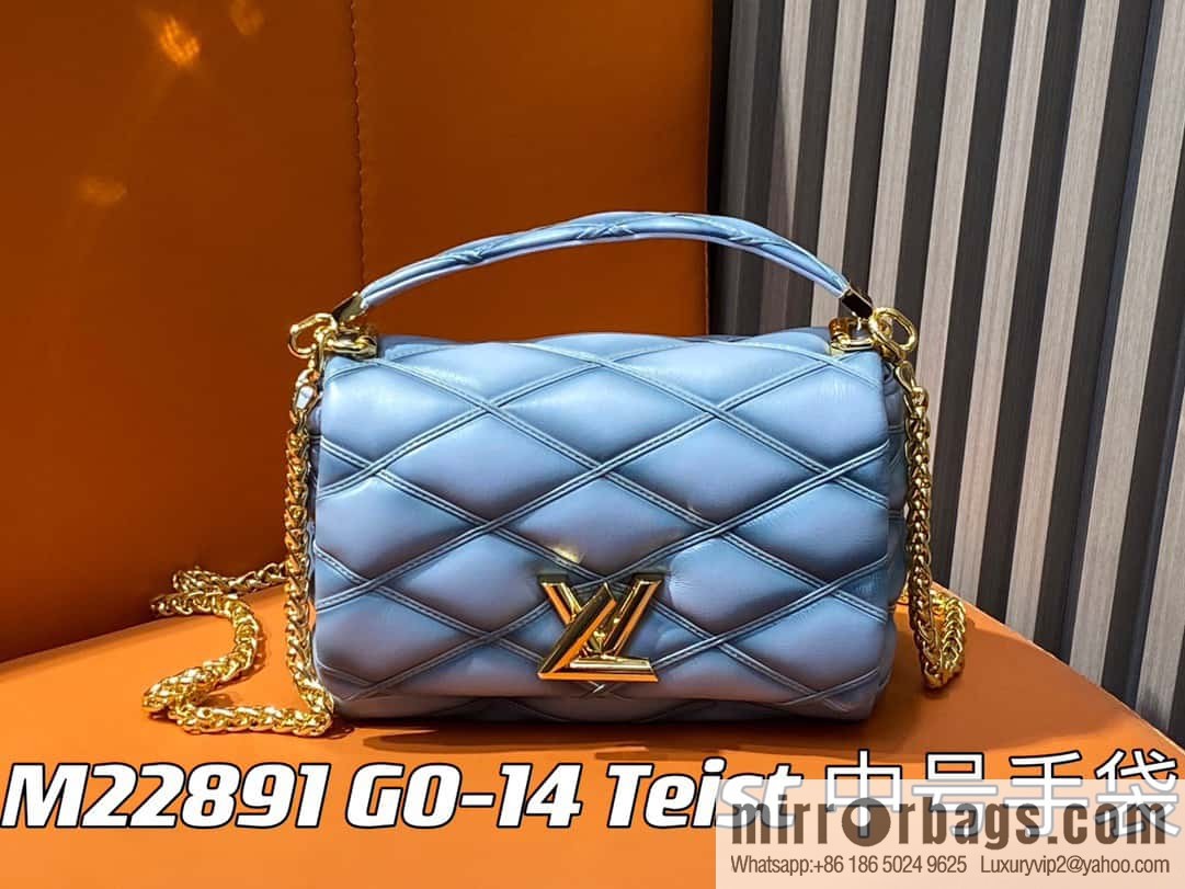 [Original single boutique] M22891 Haze gray, full leather rhombus chain bag series GO-14 Teist medium handbag M22890