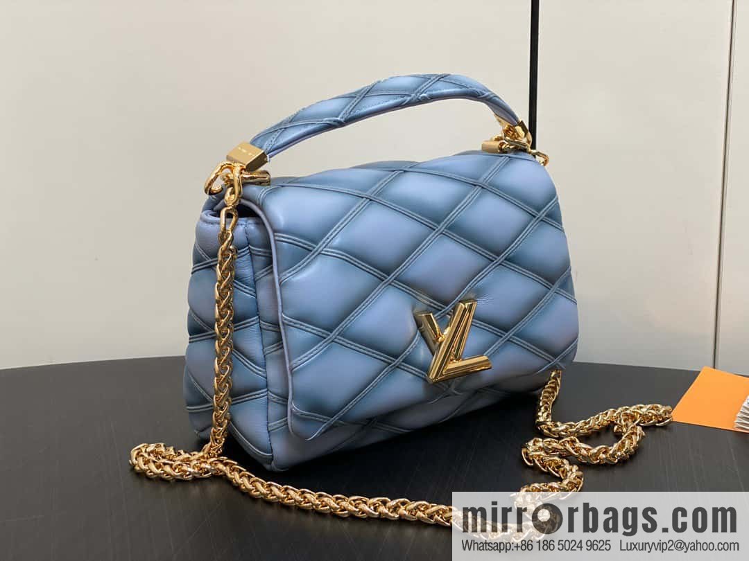 [Original single boutique] M22891 Haze gray, full leather rhombus chain bag series GO-14 Teist medium handbag M22890
