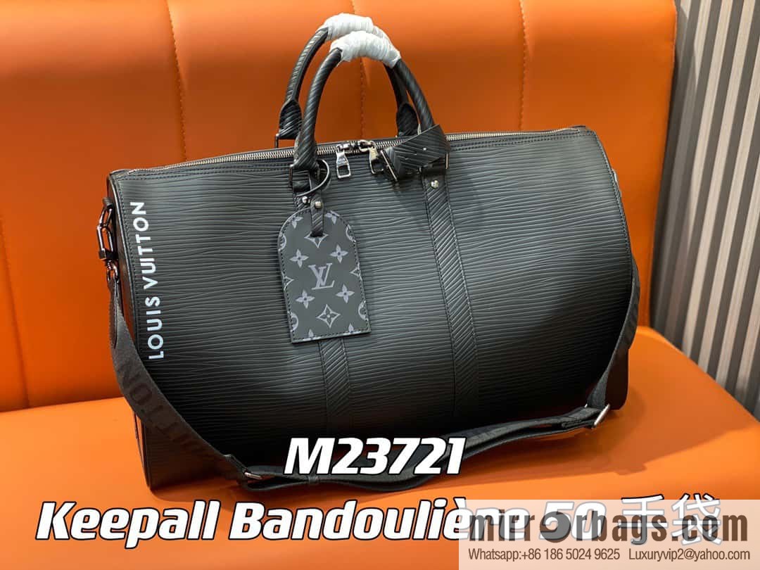 [Original order boutique] M23721 black epi full leather travel bag series, this Keepall Bandoulière 50 handbag