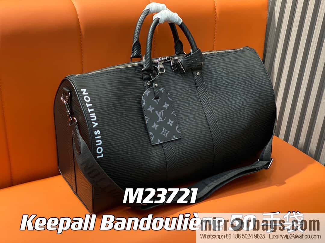 [Original order boutique] M23721 black epi full leather travel bag series, this Keepall Bandoulière 50 handbag