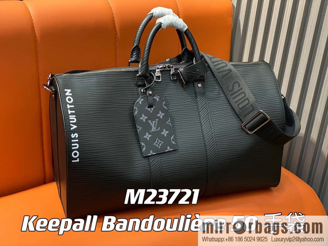 [Original order boutique] M23721 black epi full leather travel bag series, this Keepall Bandoulière 50 handbag