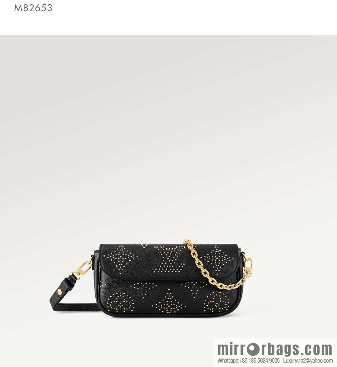 [Original single boutique] M82653 black full leather willow nail chain bag series Wallet on Chain Ivy handbag