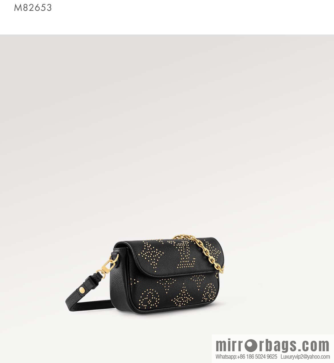 [Original single boutique] M82653 black full leather willow nail chain bag series Wallet on Chain Ivy handbag