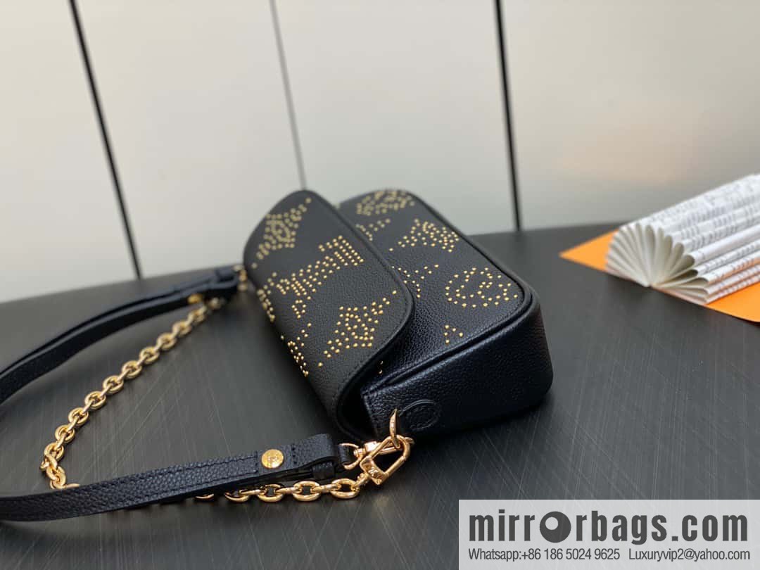 [Original single boutique] M82653 black full leather willow nail chain bag series Wallet on Chain Ivy handbag