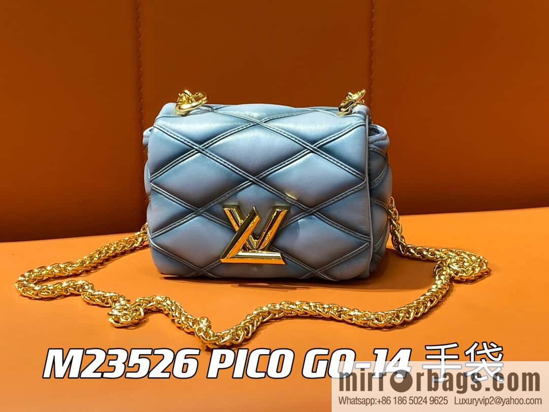 [Original order boutique] M23526 haze blue M82752 full leather chain bag series PICO GO-14 handbag Pico GO-14 handbag