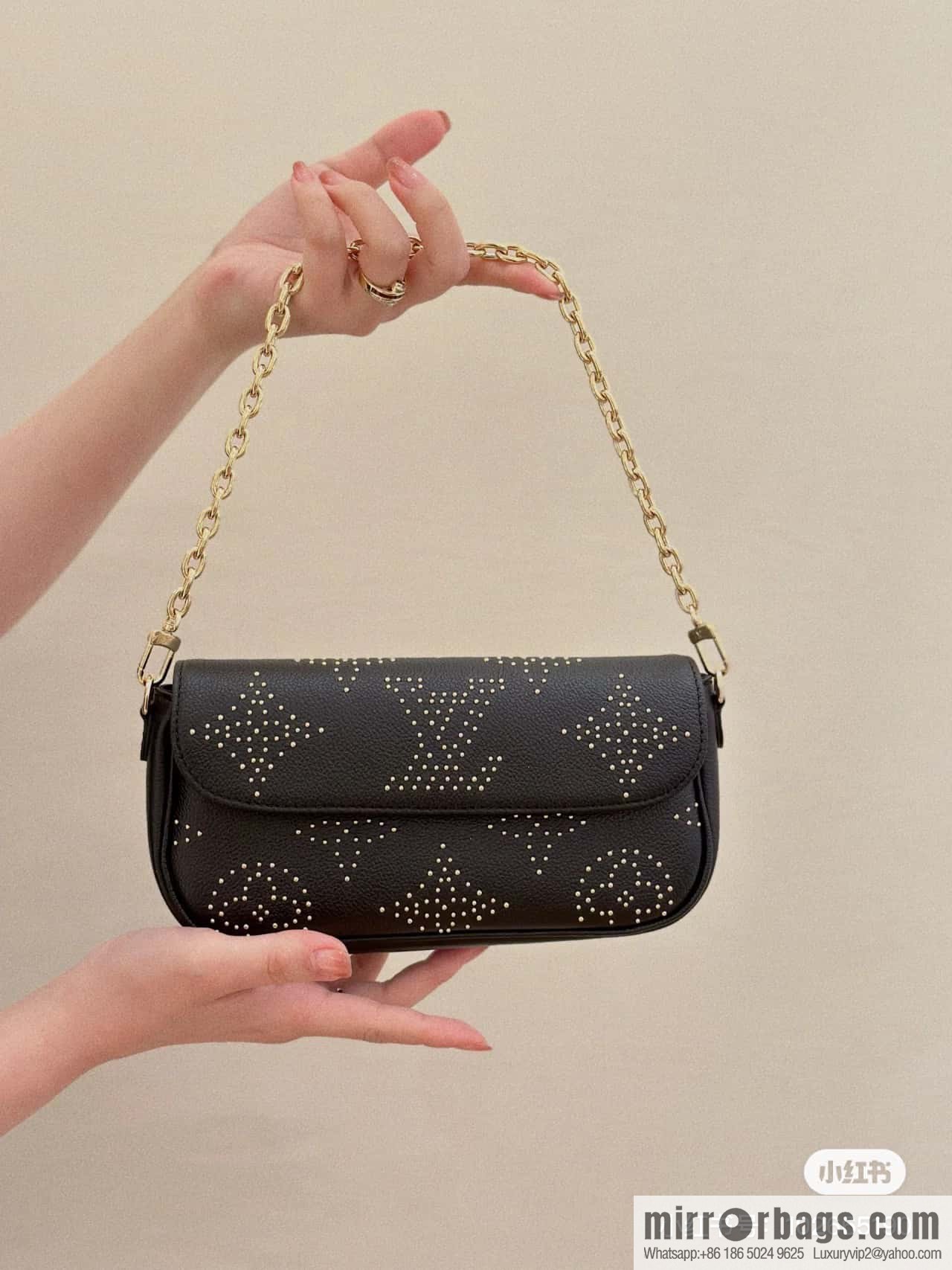 [Original single boutique] M82653 black full leather willow nail chain bag series Wallet on Chain Ivy handbag