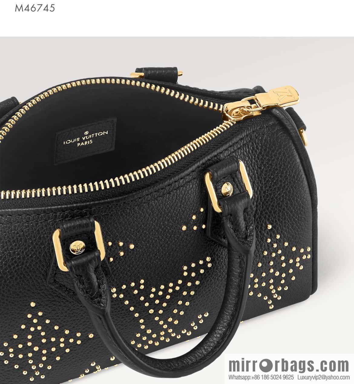 [Original single boutique] M46745 black full leather willow nail pillow bag speedy series Nano Speedy handbag