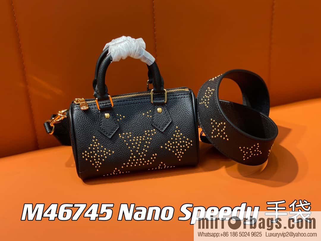 [Original single boutique] M46745 black full leather willow nail pillow bag speedy series Nano Speedy handbag