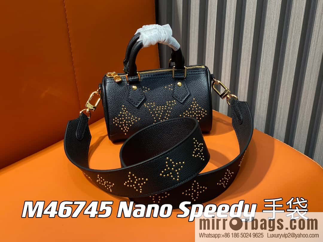 [Original single boutique] M46745 black full leather willow nail pillow bag speedy series Nano Speedy handbag