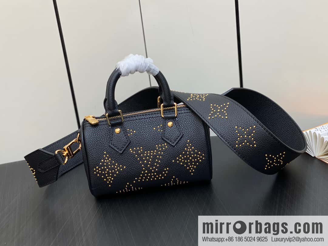 [Original single boutique] M46745 black full leather willow nail pillow bag speedy series Nano Speedy handbag
