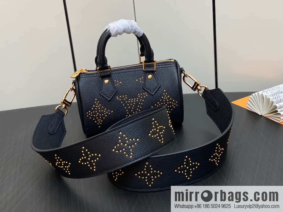 [Original single boutique] M46745 black full leather willow nail pillow bag speedy series Nano Speedy handbag