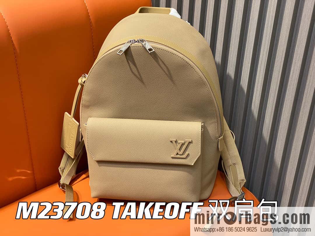 [Original single boutique] M23708 apricot, full leather backpack series TAKEOFF backpack LV NEW BACKPACK backpack