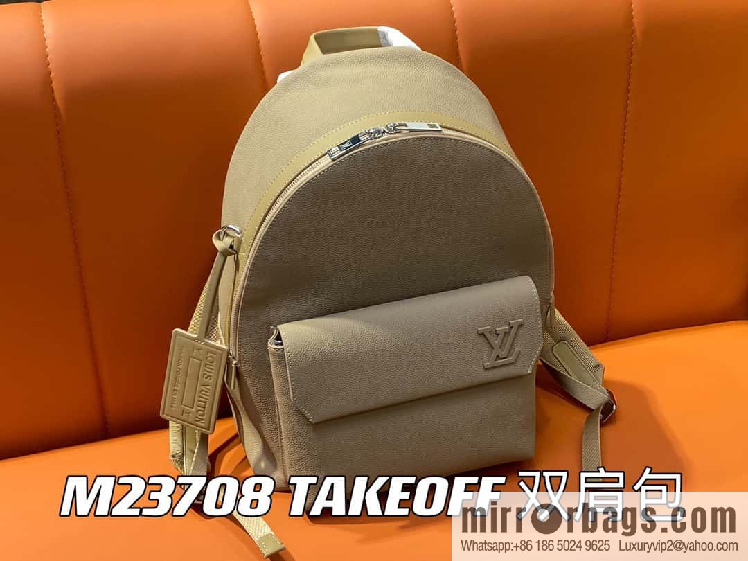 [Original single boutique] M23708 apricot, full leather backpack series TAKEOFF backpack LV NEW BACKPACK backpack
