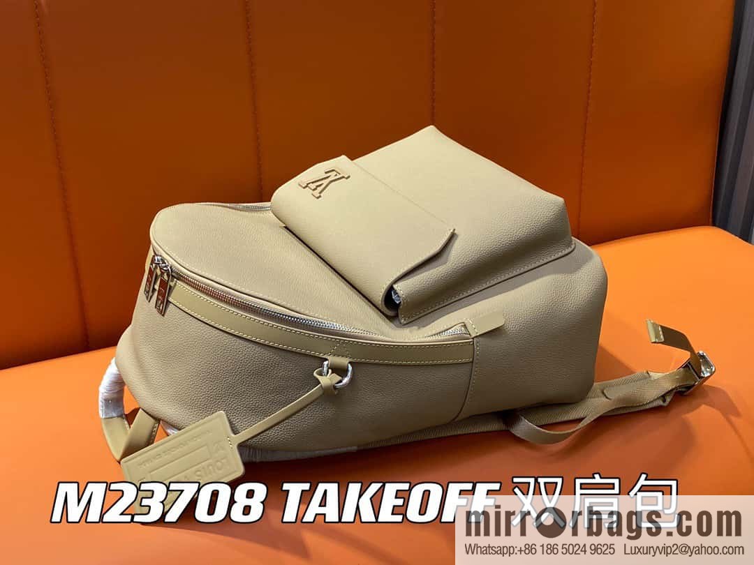 [Original single boutique] M23708 apricot, full leather backpack series TAKEOFF backpack LV NEW BACKPACK backpack