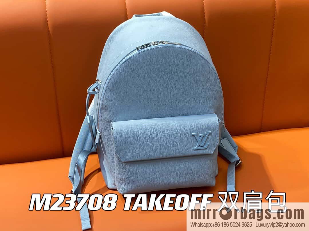 [Original single boutique] M23708 light blue, full leather backpack series TAKEOFF backpack LV NEW BACKPACK backpack