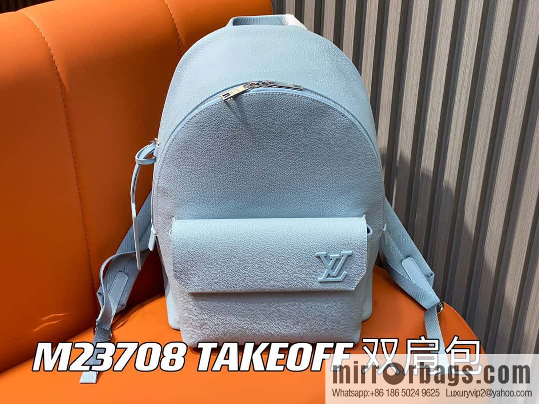 [Original single boutique] M23708 light blue, full leather backpack series TAKEOFF backpack LV NEW BACKPACK backpack