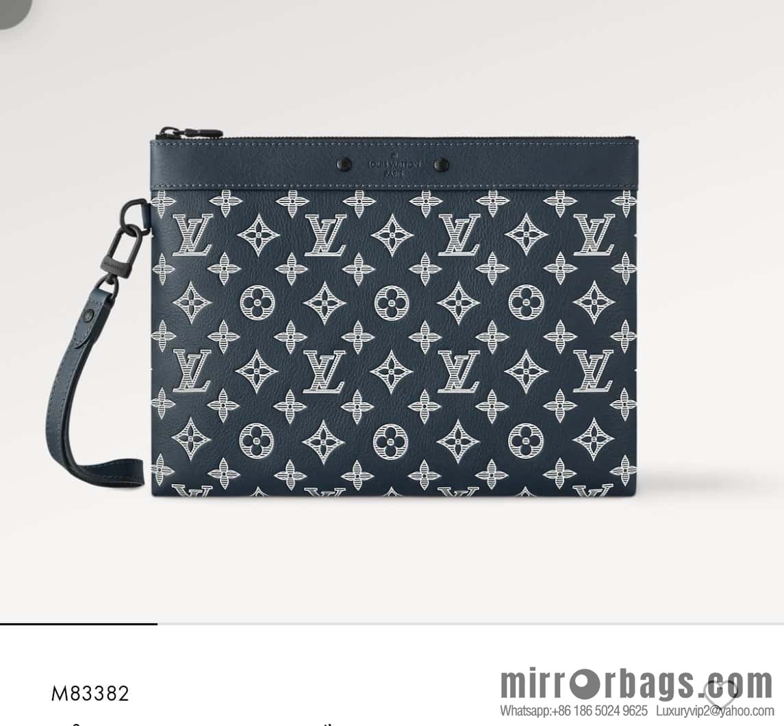 [Original single boutique] M83382 blue silk screen, full leather clutch bag series