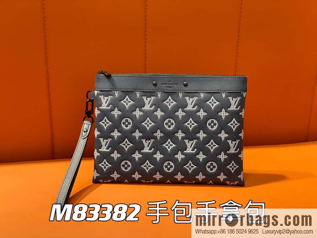 [Original single boutique] M83382 blue silk screen, full leather clutch bag series