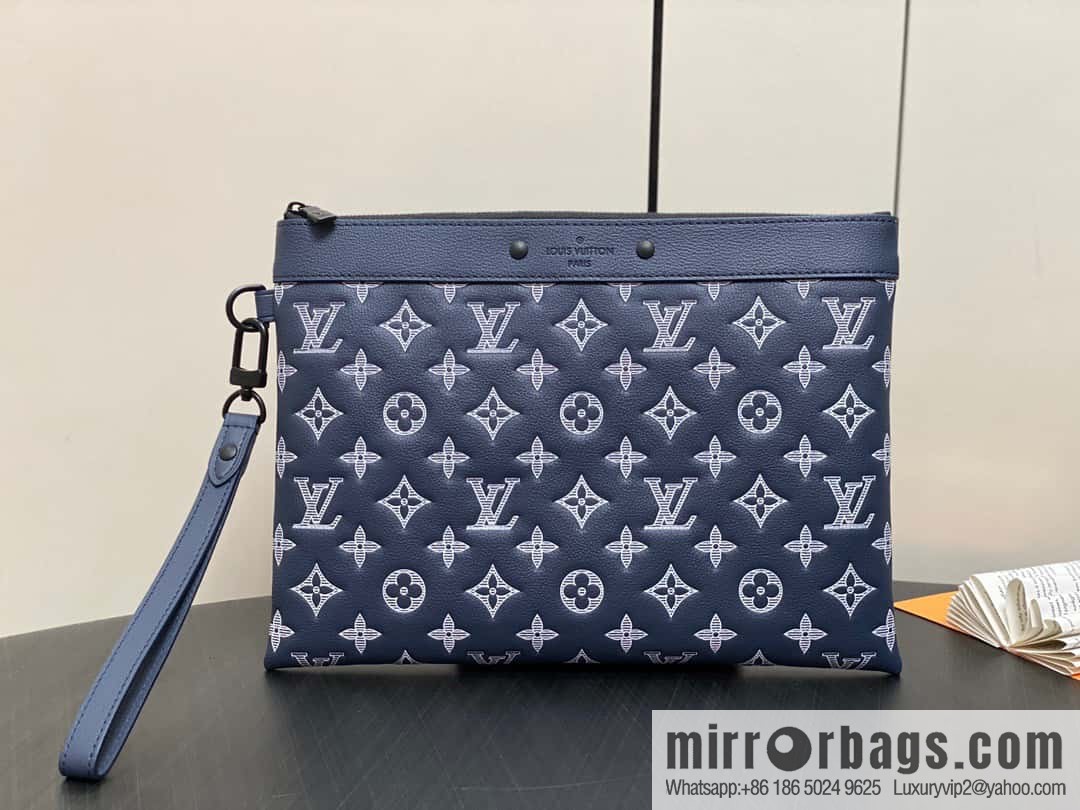 [Original single boutique] M83382 blue silk screen, full leather clutch bag series
