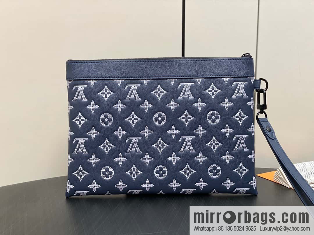 [Original single boutique] M83382 blue silk screen, full leather clutch bag series